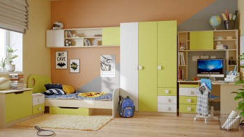 Детская комната Эппл (Зеленый/Белый/корпус Клен) в Рубцовске - rubcovsk.mebel54.com | фото