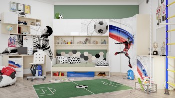 Детская комната Футбол ЧМ (Белый/Синий/корпус Клен) в Рубцовске - rubcovsk.mebel54.com | фото