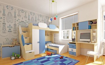 Детская комната Скай (Синий/Белый/корпус Клен) в Рубцовске - rubcovsk.mebel54.com | фото