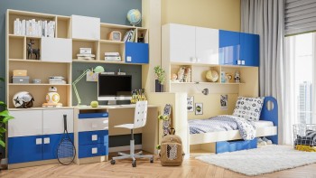 Детская комната Скай Люкс (Синий/Белый/корпус Клен) в Рубцовске - rubcovsk.mebel54.com | фото