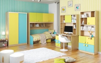 Детская комната Смайли (Желтый/Голубой/Зеленый/корпус Клен) в Рубцовске - rubcovsk.mebel54.com | фото