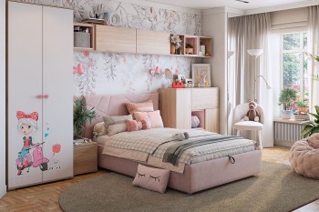 Комплект детской мебели Алина К2 Дуб мария/белый/нежно-розовый велюр в Рубцовске - rubcovsk.mebel54.com | фото