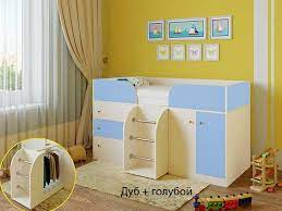 Кровать-чердак Малыш-4 Дуб молочный/Голубой в Рубцовске - rubcovsk.mebel54.com | фото