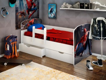 Кровать детская Человек паук-2 1.6 с бортиком и 2-мя ящиками Белый в Рубцовске - rubcovsk.mebel54.com | фото