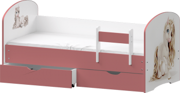 Кровать детская Единорожка 1.9 с бортиком и 2-мя ящиками (ЛДСП цветной) Белый/Светло-розовый в Рубцовске - rubcovsk.mebel54.com | фото