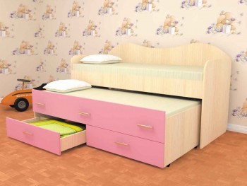 Кровать детская Нимфа двухместная 2.0 Дуб молочный/Розовый в Рубцовске - rubcovsk.mebel54.com | фото
