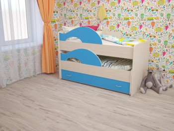 Кровать детская Радуга 1600 Млечный дуб/Голубой в Рубцовске - rubcovsk.mebel54.com | фото