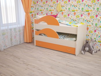 Кровать детская Радуга 1600 Млечный дуб/Оранжевый в Рубцовске - rubcovsk.mebel54.com | фото