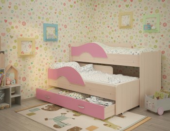 Кровать детская Радуга 1600 Млечный дуб/Розовый в Рубцовске - rubcovsk.mebel54.com | фото