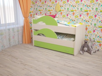 Кровать детская Радуга 1600 Млечный дуб/Салатовый в Рубцовске - rubcovsk.mebel54.com | фото