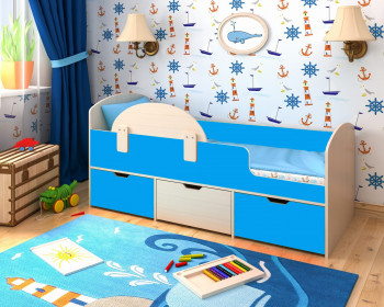 Кровать Малыш-мини с бортиком Дуб молочный/Голубой в Рубцовске - rubcovsk.mebel54.com | фото