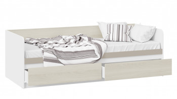 Кровать «Сканди» с 2 ящиками Дуб Гарден/Белый/Глиняный серый в Рубцовске - rubcovsk.mebel54.com | фото