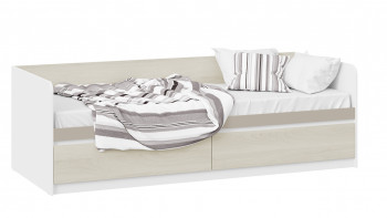Кровать «Сканди» с 2 ящиками Дуб Гарден/Белый/Глиняный серый в Рубцовске - rubcovsk.mebel54.com | фото