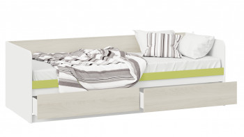 Кровать «Сканди» с 2 ящиками Дуб Гарден/Белый/Зеленый в Рубцовске - rubcovsk.mebel54.com | фото