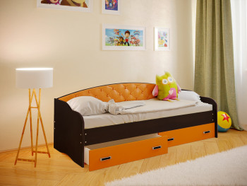 Кровать Софа-7 с мягкой спинкой (800х1900) Венге/Оранжевый в Рубцовске - rubcovsk.mebel54.com | фото