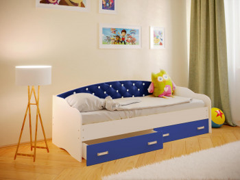 Кровать Софа-8 с мягкой спинкой со стразами (900х1900) Белый/Синий в Рубцовске - rubcovsk.mebel54.com | фото