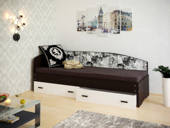 Кровать Софа-9 с мягкой спинкой с рисунком Милана (900х2000) Венге/Белый в Рубцовске - rubcovsk.mebel54.com | фото