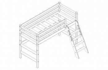 Кровать Соня вариант 6 полувысокая с наклонной лестницей Белый полупрозрачный в Рубцовске - rubcovsk.mebel54.com | фото