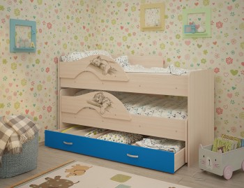 Кровать выкатная Радуга-Сафари детская 1600 Млечный дуб/Голубой в Рубцовске - rubcovsk.mebel54.com | фото