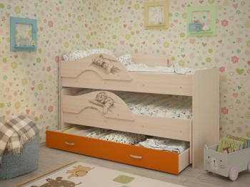 Кровать выкатная Радуга-Сафари детская 1600 Млечный дуб/Оранжевый в Рубцовске - rubcovsk.mebel54.com | фото