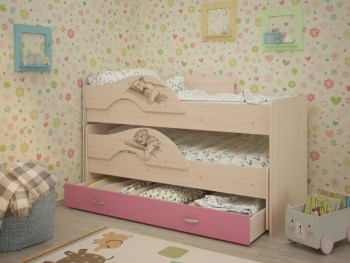 Кровать выкатная Радуга-Сафари детская 1600 Млечный дуб/Розовый в Рубцовске - rubcovsk.mebel54.com | фото