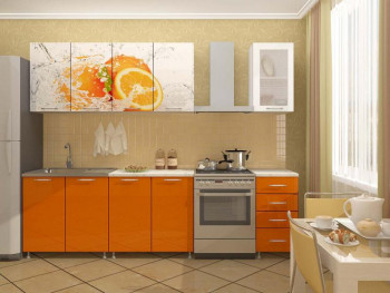 Кухонный гарнитур 1,6м Апельсин (Белый/Оранжевый металлик/Фотопечать апельсин) в Рубцовске - rubcovsk.mebel54.com | фото
