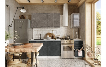 Кухонный гарнитур Нувель 1800мм белый/бетон коричневый/бетон черный в Рубцовске - rubcovsk.mebel54.com | фото
