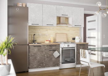 Кухонный гарнитур Нувель 2100мм белый/бетон коричневый в Рубцовске - rubcovsk.mebel54.com | фото