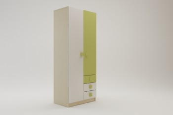 Шкаф 2-х створчатый с ящиками Эппл (Зеленый/Белый/корпус Клен) в Рубцовске - rubcovsk.mebel54.com | фото