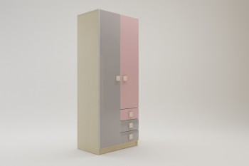 Шкаф 2-х створчатый с ящиками Грэйси (Розовый/Серый/корпус Клен) в Рубцовске - rubcovsk.mebel54.com | фото