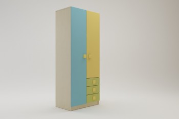 Шкаф 2-х створчатый с ящиками Смайли (Желтый/Голубой/Зеленый/корпус Клен) в Рубцовске - rubcovsk.mebel54.com | фото
