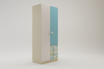 Шкаф 2-х створчатый с ящиками Твит (Белый/Зеленый/корпус Клен) в Рубцовске - rubcovsk.mebel54.com | фото