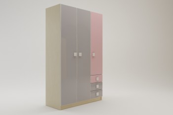 Шкаф 3-х створчатый с ящиками Грэйси (Розовый/Серый/корпус Клен) в Рубцовске - rubcovsk.mebel54.com | фото
