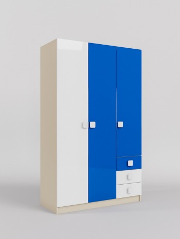 Шкаф 3-х створчатый с ящиками Скай люкс (Синий/Белый/корпус Клен) в Рубцовске - rubcovsk.mebel54.com | фото