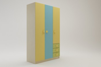 Шкаф 3-х створчатый с ящиками Смайли (Желтый/Голубой/Зеленый/корпус Клен) в Рубцовске - rubcovsk.mebel54.com | фото
