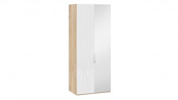 Шкаф для одежды с 1 глухой и 1 зеркальной дверями правый «Эмбер» Яблоня Беллуно/Белый глянец в Рубцовске - rubcovsk.mebel54.com | фото
