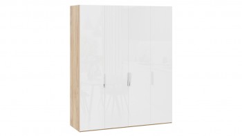 Шкаф для одежды с 4 глухими дверями «Эмбер» Яблоня Беллуно/Белый глянец в Рубцовске - rubcovsk.mebel54.com | фото