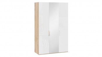 Шкаф комбинированный с 2 глухими и 1 зеркальной дверями правый «Эмбер» Яблоня Беллуно/Белый глянец в Рубцовске - rubcovsk.mebel54.com | фото