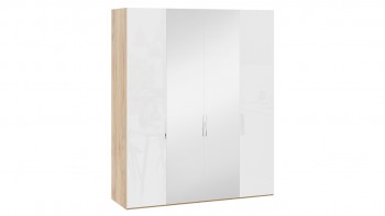 Шкаф комбинированный с 2 глухими и 2 зеркальными дверями «Эмбер» Яблоня Беллуно/Белый глянец в Рубцовске - rubcovsk.mebel54.com | фото