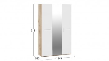 Шкаф комбинированный с 3-мя дверями «Фьюжн» Дуб делано/Белый глянец в Рубцовске - rubcovsk.mebel54.com | фото