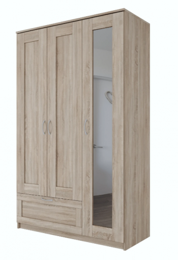Шкаф трехдверный Сириус с зеркалом и 1 ящиком дуб сонома в Рубцовске - rubcovsk.mebel54.com | фото