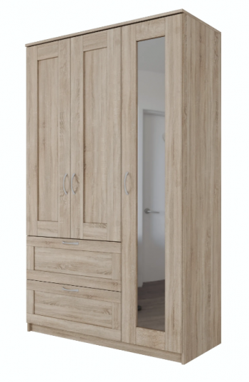 Шкаф трехдверный Сириус с зеркалом и 2 ящиками дуб сонома в Рубцовске - rubcovsk.mebel54.com | фото