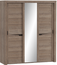 Шкаф трехдверный Соренто с раздвижными дверями Дуб стирлинг/Кофе структурный матовый в Рубцовске - rubcovsk.mebel54.com | фото